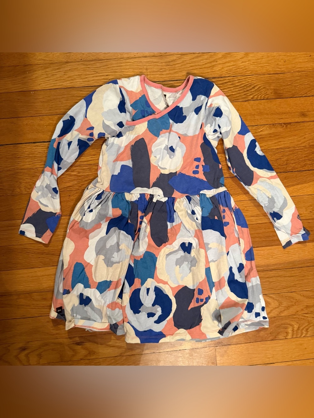 Tea Collection girls long sleeve floral wrap dress size 7